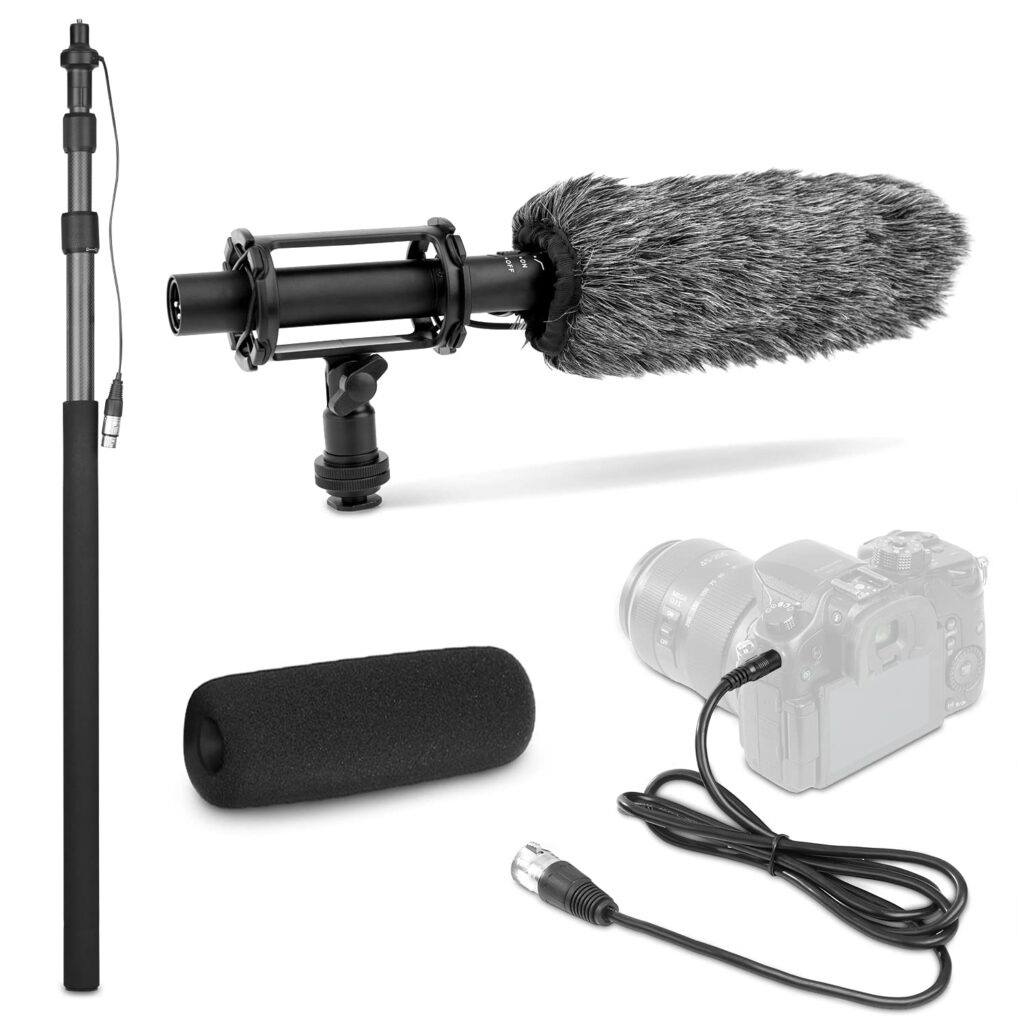 Movo Boom Mic Bundle Shotgun Microphone with XLR Cables Carbon Microphone Fiber Boom Pole